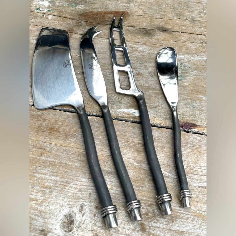 PALM black silver rustic cheese appetizer knives set new in box